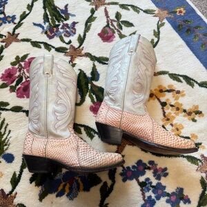 Vintage Durango Pink Snakeskin Python Leather Upper Cowboy Boots